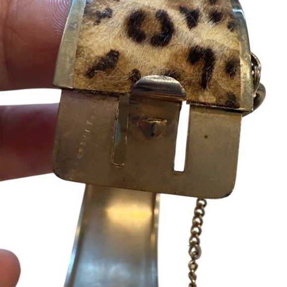 Vintage Animal Print Brown Leopard Fur ( faux ?) 1”W Statement Bracelet - Picture 6 of 10